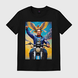 Футболка хлопковая мужская Arnold Schwarzenegger on a cool motorcycle - neura, цвет: черный