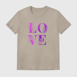 Футболка хлопковая мужская Love Любовь цветы, цвет: миндальный