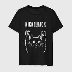 Футболка хлопковая мужская Nickelback рок кот, цвет: черный