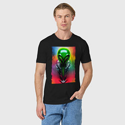 Футболка хлопковая мужская Alien - neural network - art - neon glow, цвет: черный — фото 2