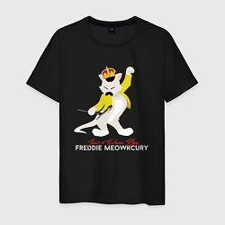 Футболка хлопковая мужская Фредди Меркьюри кот, цвет: черный