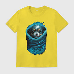 Футболка хлопковая мужская Маленький щенок в одеяльце, цвет: желтый