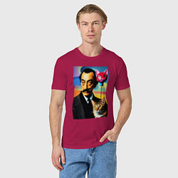 Футболка хлопковая мужская Salvador Dali and cat, цвет: маджента — фото 2