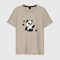 Футболка хлопковая мужская Мультяшный мишка панда, цвет: миндальный