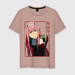 Футболка хлопковая мужская Zero Two anime girl, цвет: пыльно-розовый