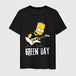 Футболка хлопковая мужская Green Day Барт Симпсон рокер, цвет: черный