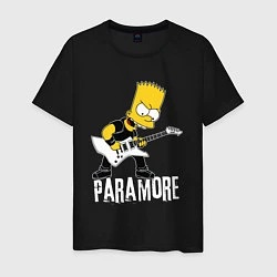 Футболка хлопковая мужская Paramore Барт Симпсон рокер, цвет: черный