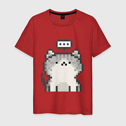 Футболка хлопковая мужская Pixel Cat V1, цвет: красный