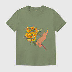Футболка хлопковая мужская Сияющие цветы, цвет: авокадо