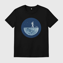 Футболка хлопковая мужская Космонавт с газонокосилкой, цвет: черный