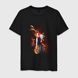 Футболка хлопковая мужская Огненный мотоцикл, цвет: черный