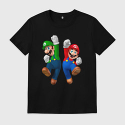 Футболка хлопковая мужская Луиджи и Марио в прыжке, цвет: черный