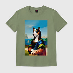 Футболка хлопковая мужская A dog named Gioconda - humorous art, цвет: авокадо