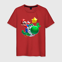 Футболка хлопковая мужская Марио, Йоши и звезда, цвет: красный