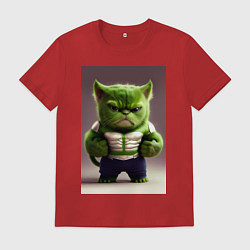 Футболка хлопковая мужская Злой котик, цвет: красный