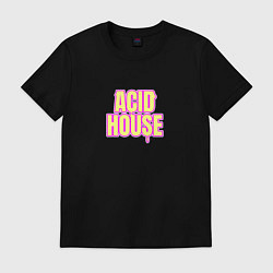 Футболка хлопковая мужская Acid house стекающие буквы, цвет: черный