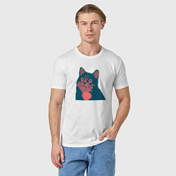 Футболка хлопковая мужская Vintage pixel cat, цвет: белый — фото 2