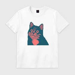 Футболка хлопковая мужская Vintage pixel cat, цвет: белый