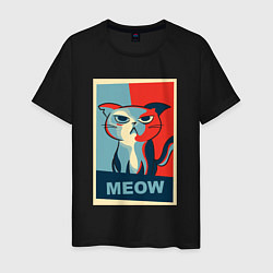Футболка хлопковая мужская Meow obey, цвет: черный