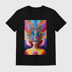 Футболка хлопковая мужская Girl in an art helmet - neural network, цвет: черный