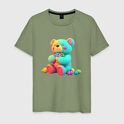 Футболка хлопковая мужская Медвежонок в ярких красках, цвет: авокадо