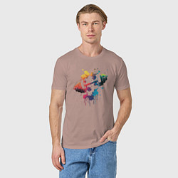 Футболка хлопковая мужская Иллюстрация гантели, цвет: пыльно-розовый — фото 2