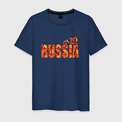 Футболка хлопковая мужская Russia: в стиле хохлома, цвет: тёмно-синий