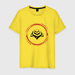 Футболка хлопковая мужская Символ Warframe и красная краска вокруг, цвет: желтый