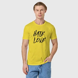 Футболка хлопковая мужская Hate love Face, цвет: желтый — фото 2