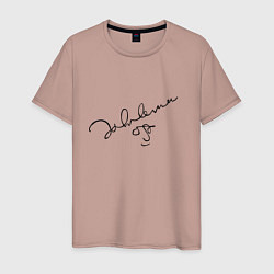 Футболка хлопковая мужская Джон Леннон - автограф, цвет: пыльно-розовый