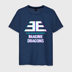 Футболка хлопковая мужская Imagine Dragons glitch rock, цвет: тёмно-синий