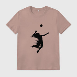 Футболка хлопковая мужская Черный силуэт девушки волейболистки, цвет: пыльно-розовый