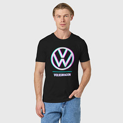 Футболка хлопковая мужская Значок Volkswagen в стиле glitch, цвет: черный — фото 2