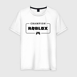 Футболка хлопковая мужская Roblox gaming champion: рамка с лого и джойстиком, цвет: белый