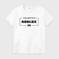 Футболка хлопковая мужская Roblox gaming champion: рамка с лого и джойстиком, цвет: белый
