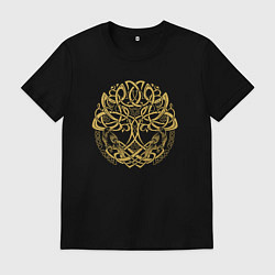 Футболка хлопковая мужская Иггдрасиль и вороны, цвет: черный