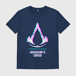 Футболка хлопковая мужская Assassins Creed в стиле glitch и баги графики, цвет: тёмно-синий