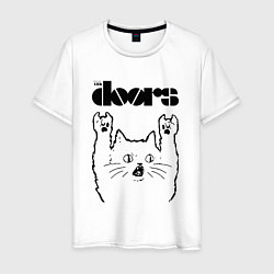 Футболка хлопковая мужская The Doors - rock cat, цвет: белый
