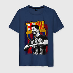 Футболка хлопковая мужская Левандовски Барселона, цвет: тёмно-синий