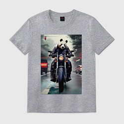 Футболка хлопковая мужская Panda - cool biker - neural network, цвет: меланж