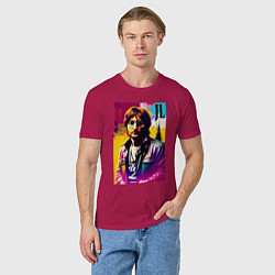 Футболка хлопковая мужская John Lennon - world legend, цвет: маджента — фото 2