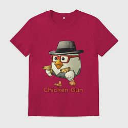 Футболка хлопковая мужская Чикен ган - курочка в шляпе, цвет: маджента