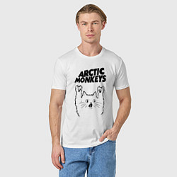 Футболка хлопковая мужская Arctic Monkeys - rock cat, цвет: белый — фото 2