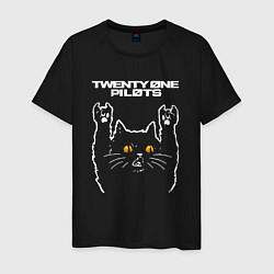 Футболка хлопковая мужская Twenty One Pilots rock cat, цвет: черный