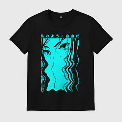 Футболка хлопковая мужская Free as a bird anime, цвет: черный