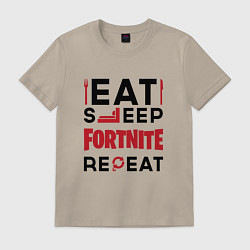 Футболка хлопковая мужская Надпись: eat sleep Fortnite repeat, цвет: миндальный