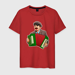 Футболка хлопковая мужская Ленин на баяне, цвет: красный