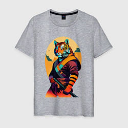 Футболка хлопковая мужская Tiger samurai - neural network, цвет: меланж