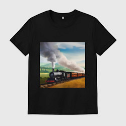 Футболка хлопковая мужская Ретро поезд, цвет: черный