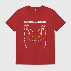 Футболка хлопковая мужская Nickelback rock cat, цвет: красный
